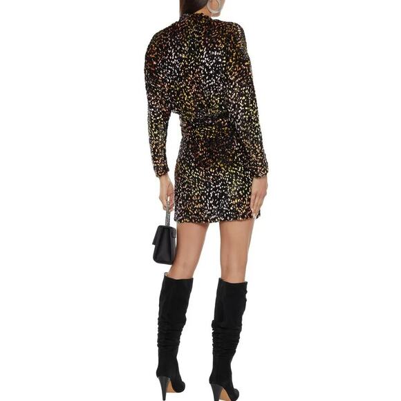 IRO Paris Mielan Leopard Print Velvet Mini Dress Multicolor Size 36 NWT - Picture 2 of 8